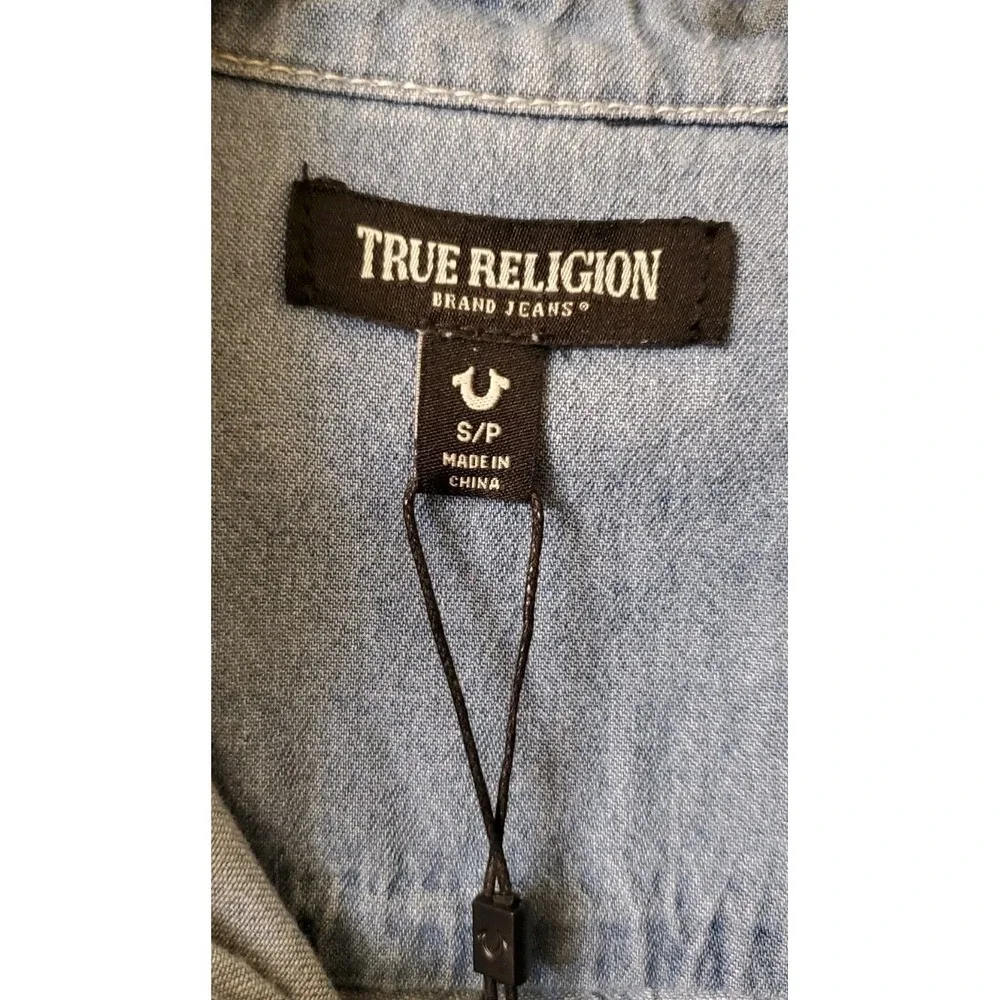 True Religion Denim Chambray Western Shirt Mens Small Pearl Snap Long Sleeve NWT